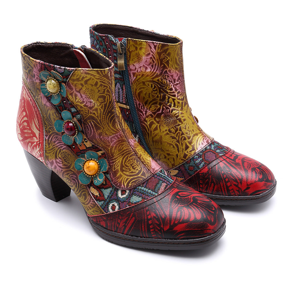 Leisure retro national style leather women's boots