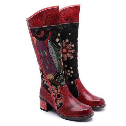 Casual vintage ethnic leather knee boots