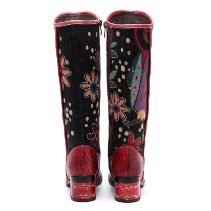Casual vintage ethnic leather knee boots