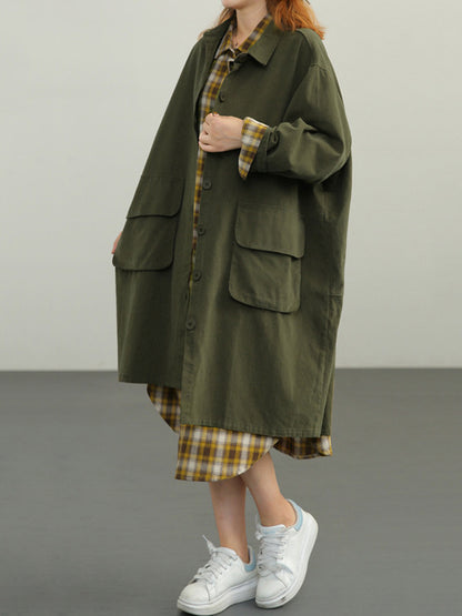Urban Solid Color Long Sleeves Lapel Trench Coats