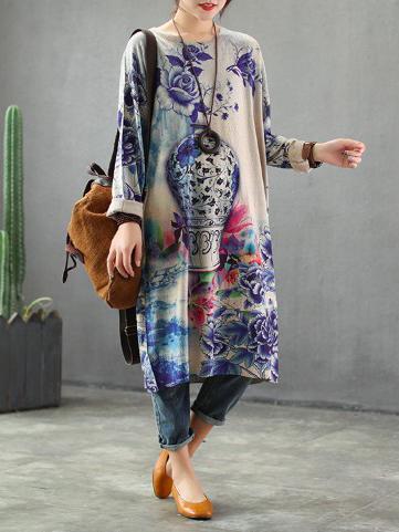 Loose Printed Knitting Sweater Dresses
