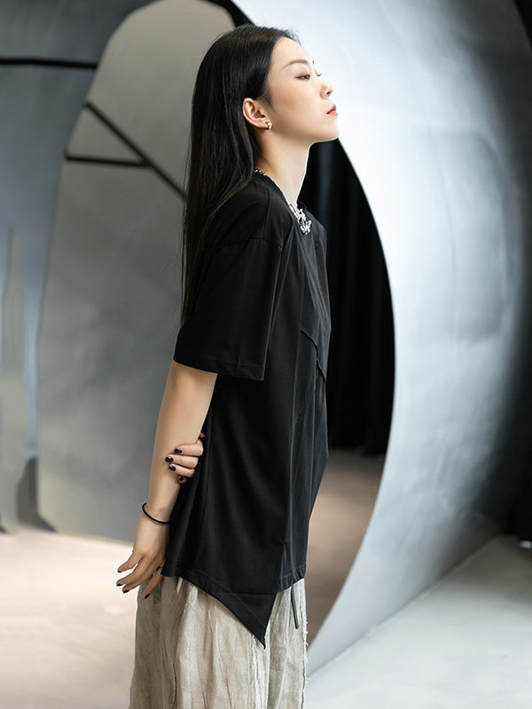 Stylish Round-Neck Irregularity Short Sleeve T-Shirt Tops