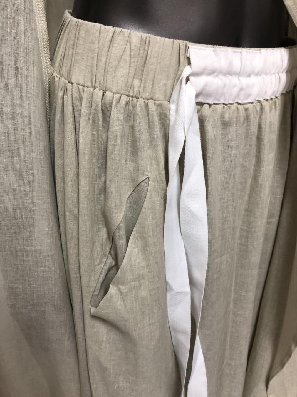 Simple Loose Linen Lace-up Sleeveless Top+Skirt Suits