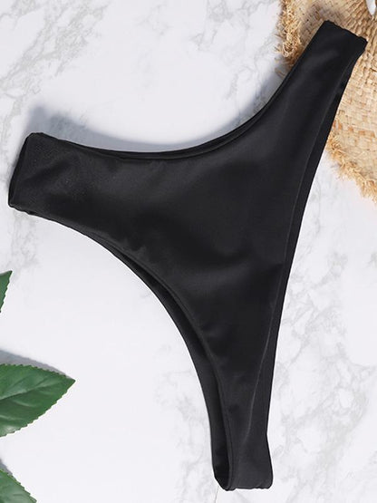 Plain Black One Piece Ribbed Swimsuit