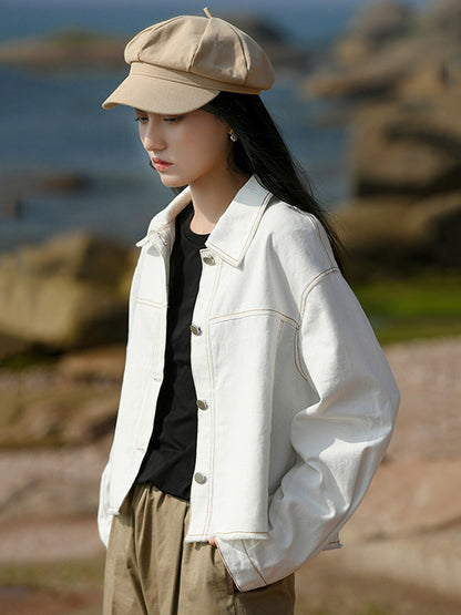 Casual Loose Long Sleeves Buttoned Solid Color Lapel Collar Jackets&Coats