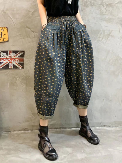 Vintage Loose Floral Printed Harem Jean Pants Bottoms