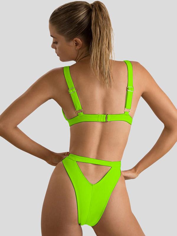 Solid Color Triangles Split Bikini Swimsuit