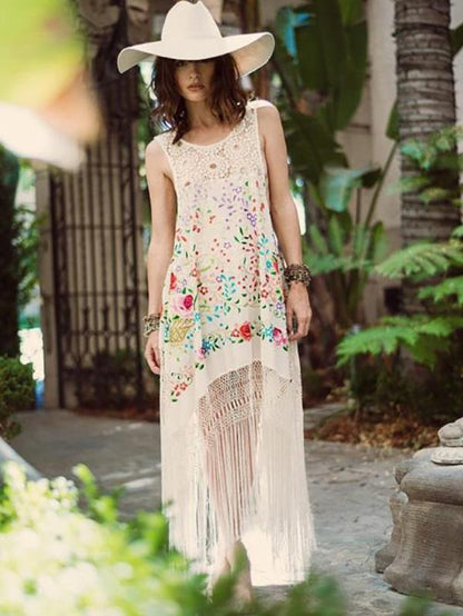 Hollow Split-joint Tasseled Midi Dress