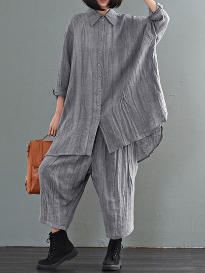 Casual Solid Linen Long Blouse