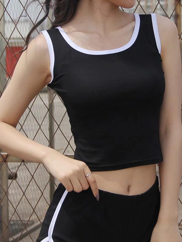 Contrast Color Sleeveless Wrap Yoga Suits