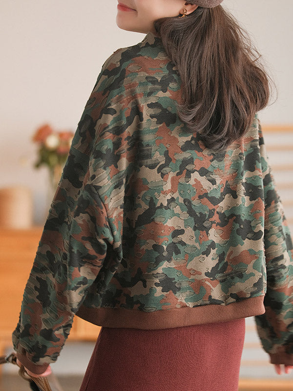Fashion Split-Joint Camouflage Long Sleeves Sweatshirt Top