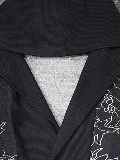 Vintage Loose Irregular Floral Printed Hooded Outwear