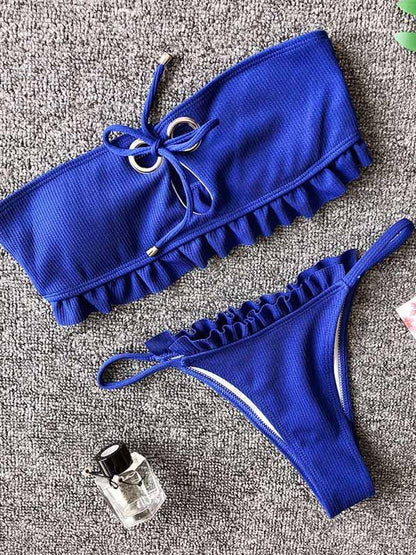 Falbala Lace-Up Bikinis Swimwear
