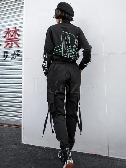 Casual Zipper Drawstring Overall Pants