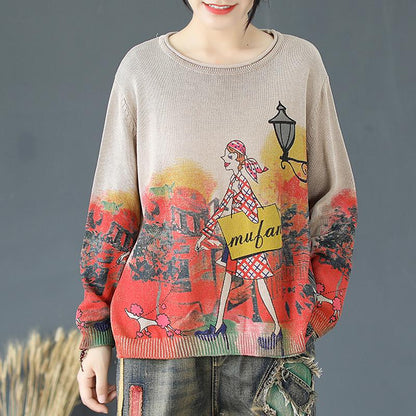 Buykud Simple Natural Comfortable Print Knitted Shirt