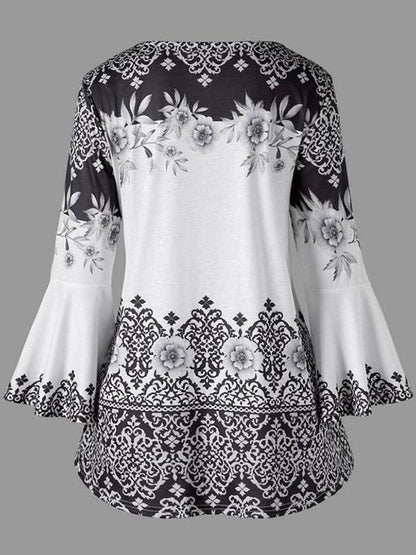 Puff Sleeves Printed A-Line  Blouses&Shirts Tops