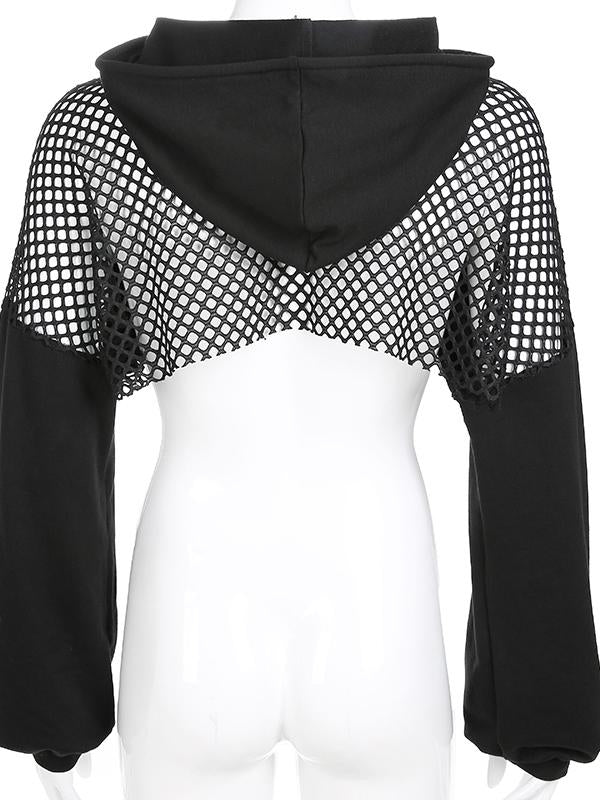 Fashion Split Joint Gauze Short Hoodies&Sweatshirt Tops