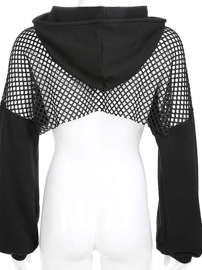 Fashion Split Joint Gauze Short Hoodies&Sweatshirt Tops