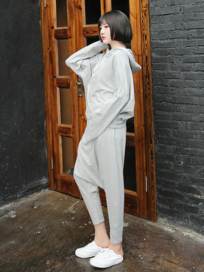 Light Gray Casual Solid Hoodie&Pants Suits