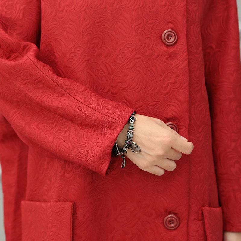 Autumn Winter Loose Single Breasted Red Long Coat