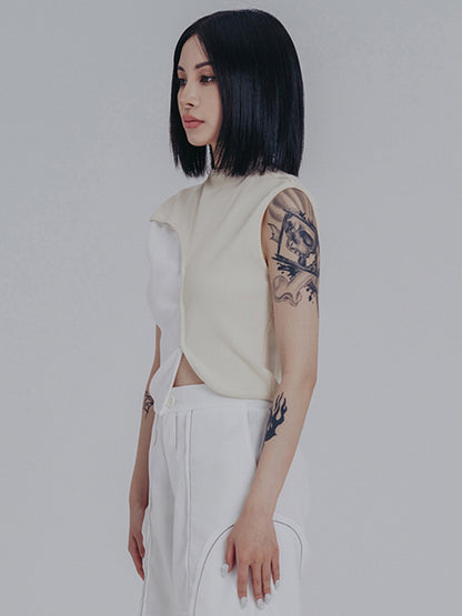 Original Irregular Contrast Color Split-Joint Vest Top