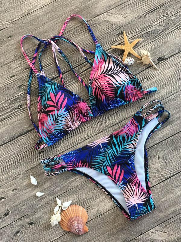 Printed Scrunch Lace Up Bikini Set