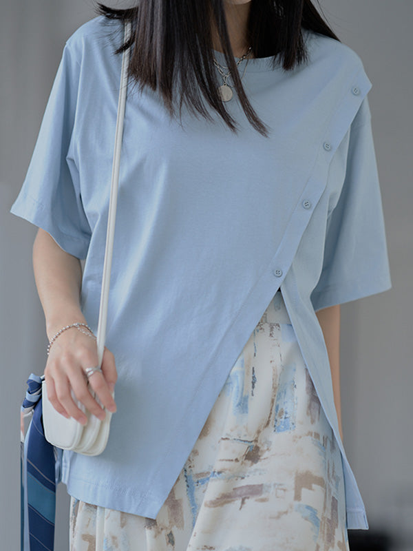 Urban Split-Side Oblique Buckle Short Sleeves T-Shirts