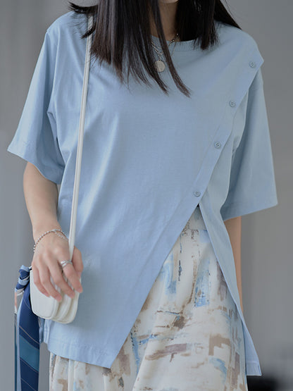 Urban Split-Side Oblique Buckle Short Sleeves T-Shirts