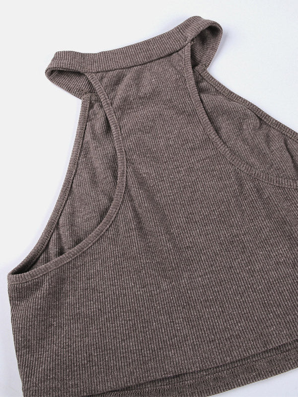 Solid Color Threaded Tanks&Pullover Two Pieces Set - kailaple