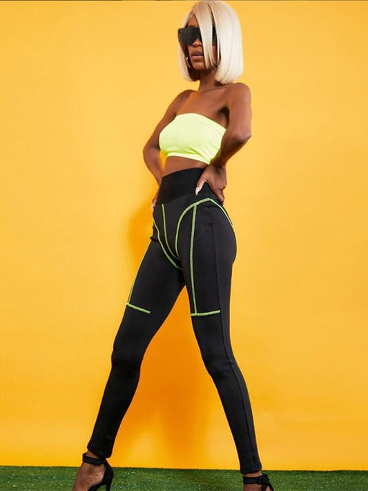 Contrast Trim Wide Waistband Yoga Leggings