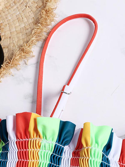 Striped Top Smocked Bikini Set