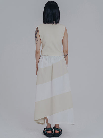 Simple Drawstring Waisted Contrast Color A-Line Skirt
