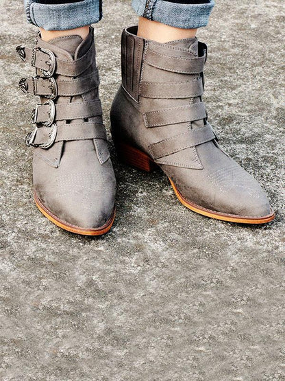 Vintage Buckle Embossed Booties