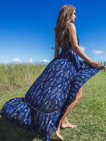Asymmetric Belted Deep V-neck Maxi Dress