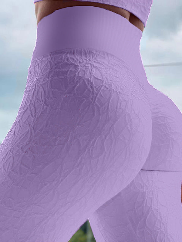 High Waisted Solid Color Screwthread  Leggings