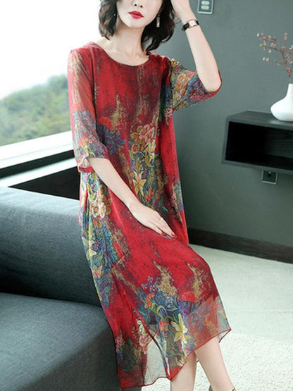 Casual Floral Printed Soft Midi Dress