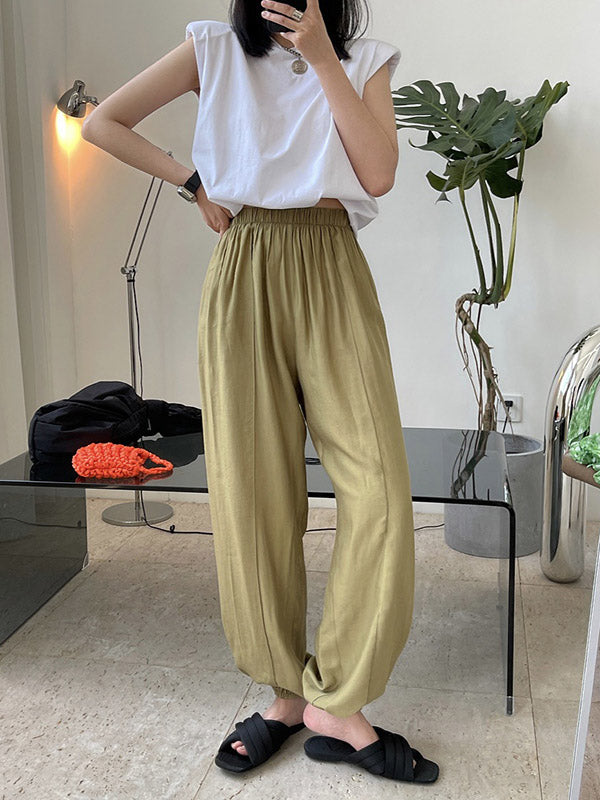 Casual Loose Pleated Elastics High Waisted Pants