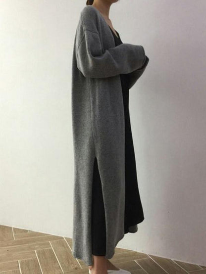 SPLIT-SIDE LACE-UP LONG SWEATER