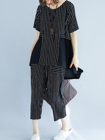 FASHION LOOSE PLUS SIZE STRIPES SUITS