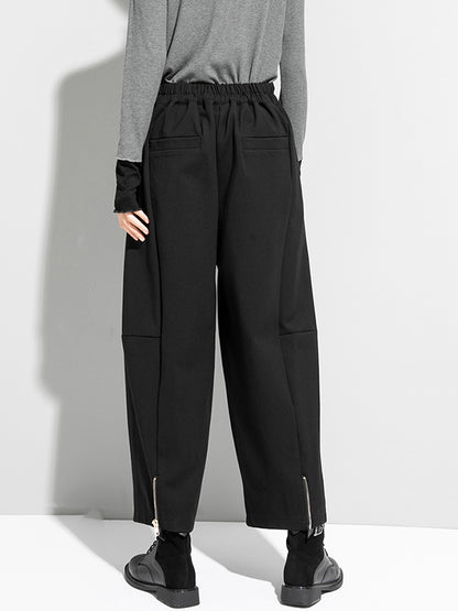 Casual Solid Zipper Harem Capri-Pants