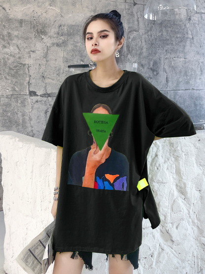 Casual Loose Printed Split-Sideshort Sleeves T-Shirts