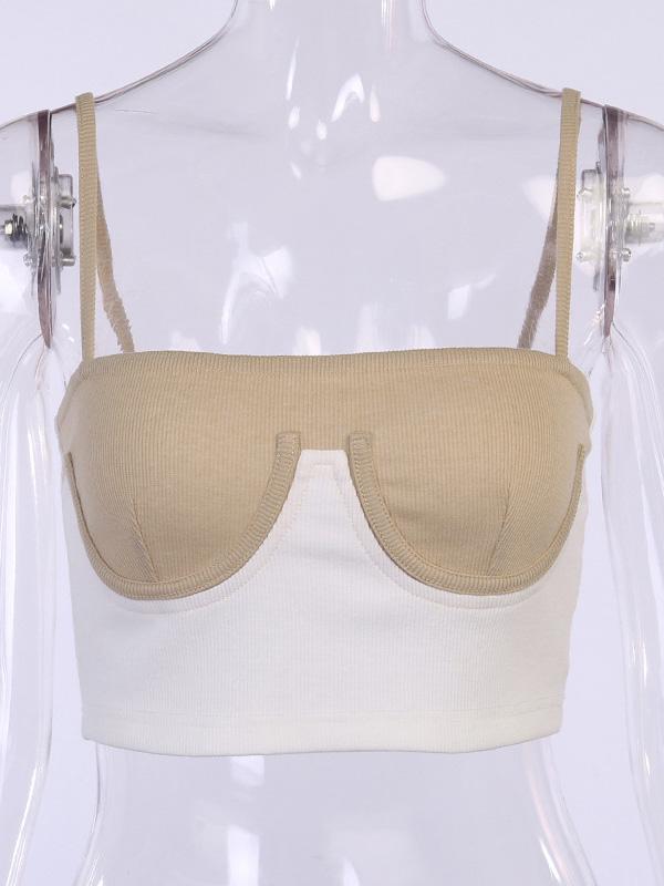 Wrap Spaghetti-Neck Contrast Color Exposed Navel Tanks