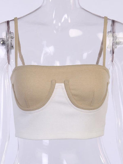 Wrap Spaghetti-Neck Contrast Color Exposed Navel Tanks
