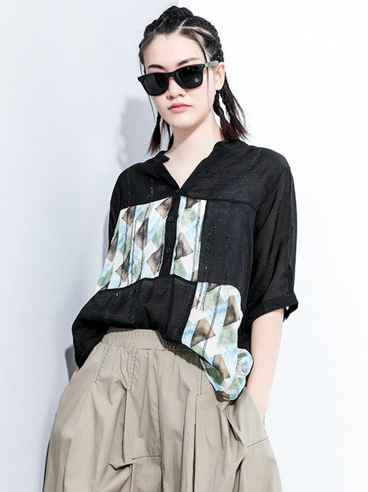 Original Printed V-Neck Blouses&Shirts Tops