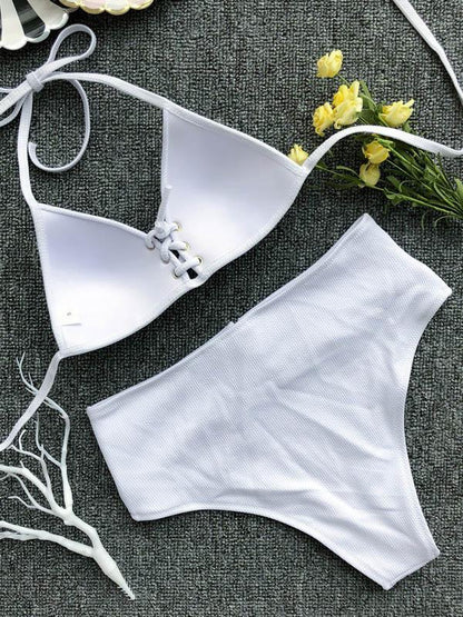 Ribbed Triangle Top With Panty Bikini Set