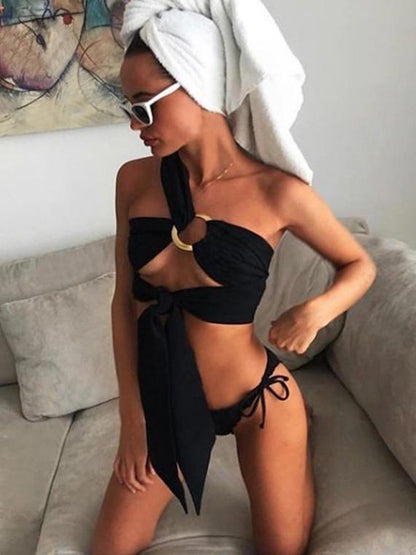 One-Shoulder Cropped Buckle Vest Top