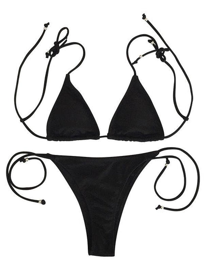 Solid Spaghetti Bandage Bikinis Swimwear
