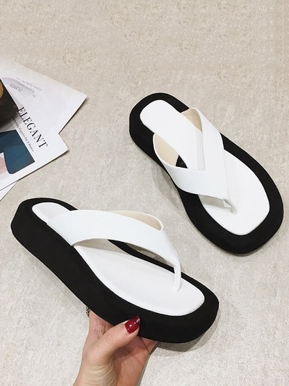 Simple Contrast Color Flip Flops Flatform Slippers