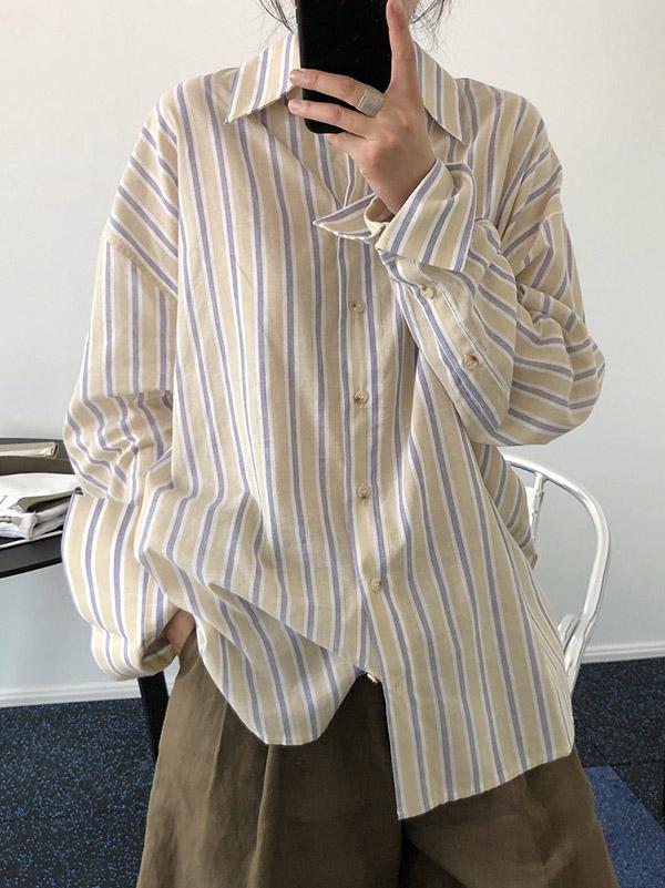 Original Striped Lapel Blouses&Shirts Tops