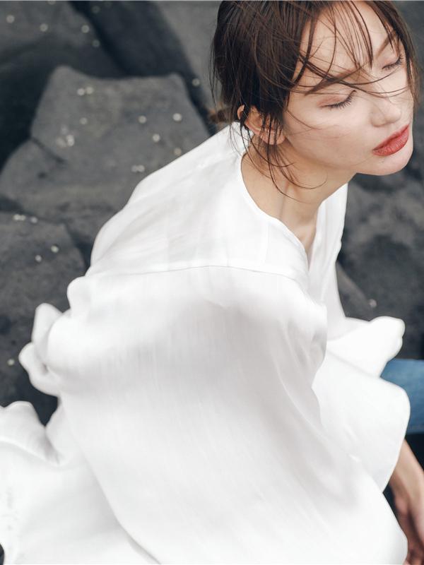 V-neck Chiffon Puff Sleeves Loose Shirt Top